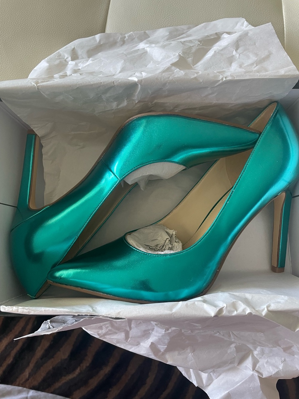 Nine West Metallic Teal Pointed Toe Stilettos - Picture 5 of 9